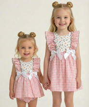 Load image into Gallery viewer, Ceyber Girls Peach Gingham Dress