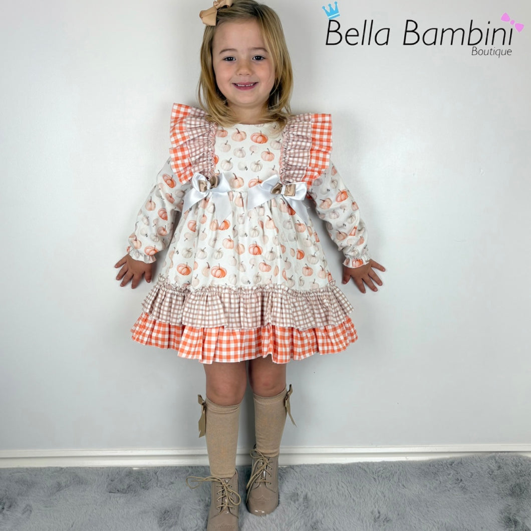 Ceyber Tan and Orange Pumpkin Print Dress