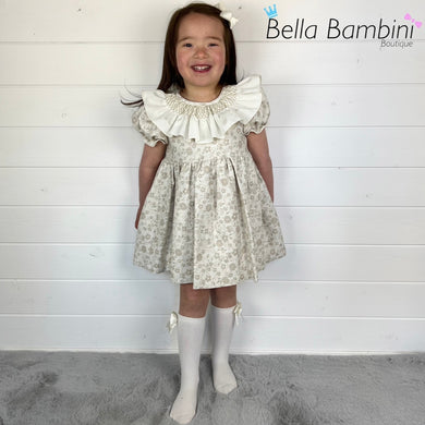 Ceyber Girls Tan Smocked Collar Dress