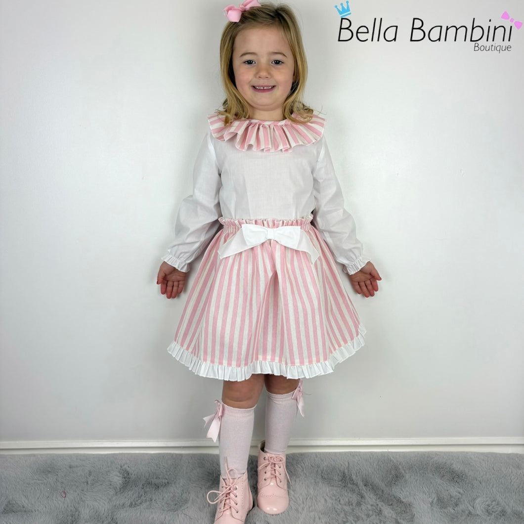 Ceyber Girls Pink Stripe Skirt Set
