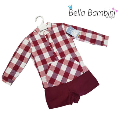 Ceyber Baby Boys Burgundy Check Short Set