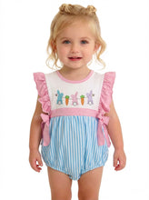 Load image into Gallery viewer, Easter Girls Pink &amp; Blue Stripe Bunny Romper