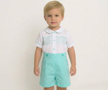 Load image into Gallery viewer, Mabini Boys Mint Spot Smock Set