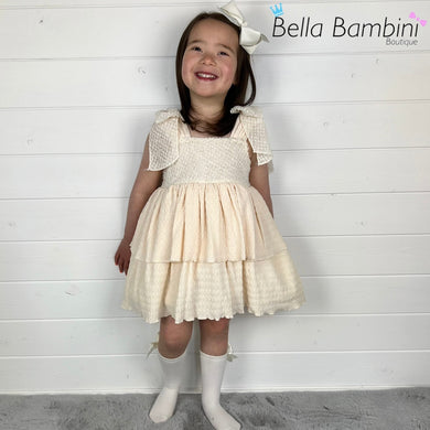 Ceyber Girls Cream Bow Shoulder Dress