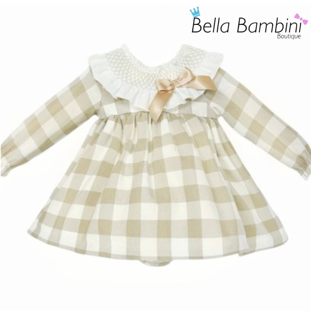 Wee Me Baby Girls Tan Check Dress