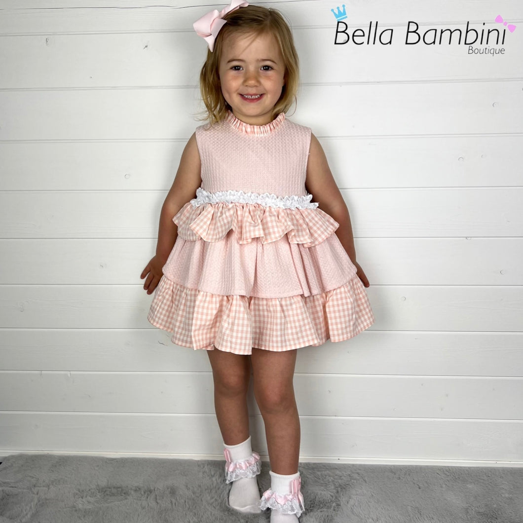Ceyber Girls Pink Gingham Puffball Style Dress