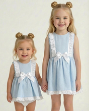 Load image into Gallery viewer, Ceyber Girls Blue Waffle Bow Dress