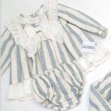 Load image into Gallery viewer, Ceyber Baby Girls Cream and Grey Stripe Dress