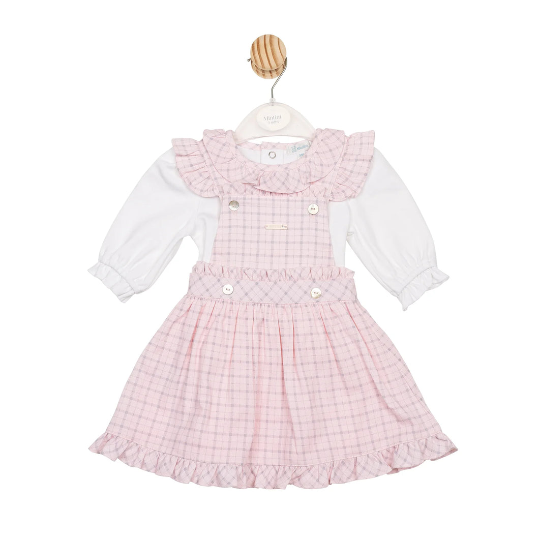 Mintini Girls Pink and Grey Pinafore Set