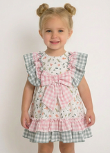Load image into Gallery viewer, Ceyber Girls Peach Floral Gingham Dress