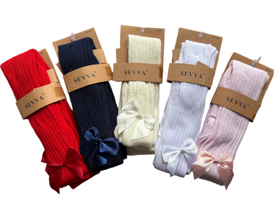 Girls Bow Ribbed Tights