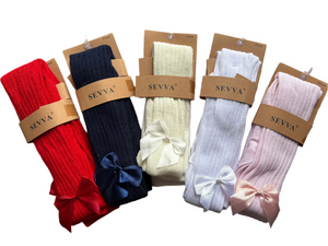 Girls Bow Ribbed Tights