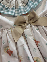Load image into Gallery viewer, Ceyber Girls Green &amp; Beige Party Bear Smock Style Dress