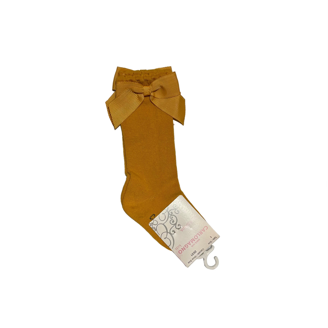 Carlomagno Mustard Bow Knee High Bow Socks