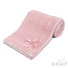 Load image into Gallery viewer, Soft Touch Bow Chevron Knit Sherpa Blanket