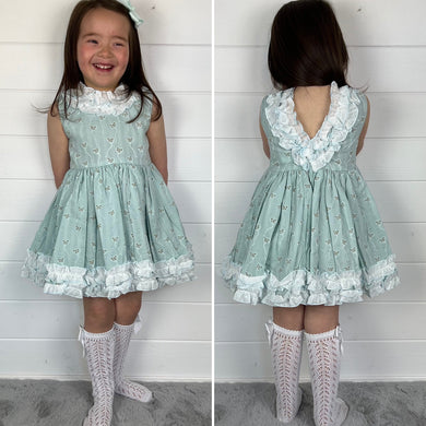 Ceyber Girls Mint Love Heart Frill Trim Dress