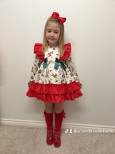 Load image into Gallery viewer, Ceyber Girls Red &amp; Green Christmas Reindeer Ruffle Dress