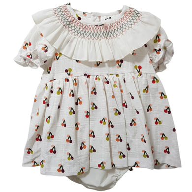 Ceyber Girls Cherry Smocked Collar Dress