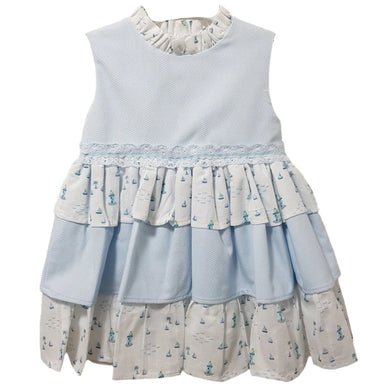 Ceyber Girls Boat Waffle Material Puffball Style Dress