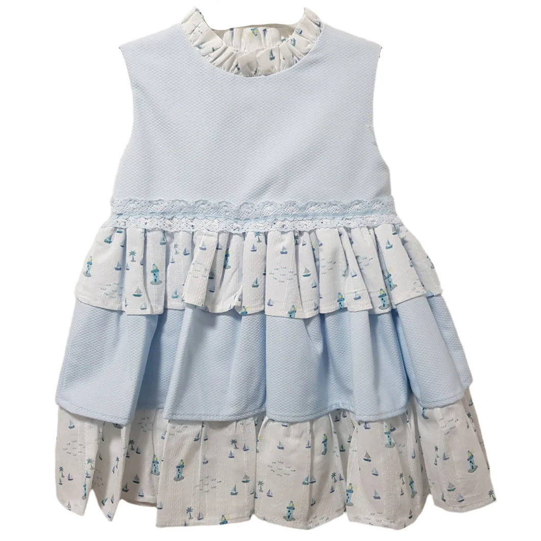 Ceyber Girls Boat Waffle Material Puffball Style Dress