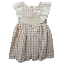 Load image into Gallery viewer, Ceyber Girls Tan Check Frill Shoulder Dress