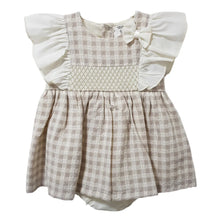 Load image into Gallery viewer, Ceyber Girls Tan Check Frill Shoulder Dress