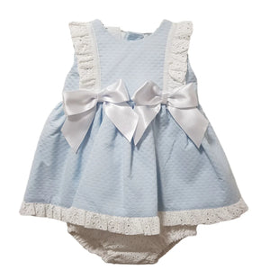 Ceyber Girls Blue Waffle Double Bow Dress
