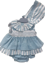 Load image into Gallery viewer, Baby Ferr Baby Girls Blue Stripe Dress &amp; Bloomers