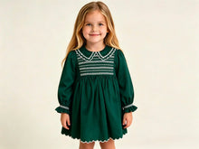 Load image into Gallery viewer, PRE ORDER Deolinda Green Velvet Smocked Dress