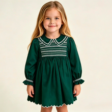 Load image into Gallery viewer, PRE ORDER Deolinda Green Velvet Smocked Dress