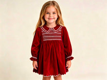Load image into Gallery viewer, PRE ORDER Deolinda Red Velvet Smocked Dress