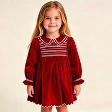 Load image into Gallery viewer, PRE ORDER Deolinda Red Velvet Smocked Dress