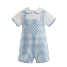 Load image into Gallery viewer, Baby Ferr Baby Boys Blue Gingham Romper Set