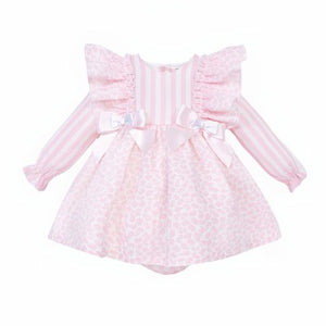 Wee Me Baby Girls Pink Floral and Stripe Dress