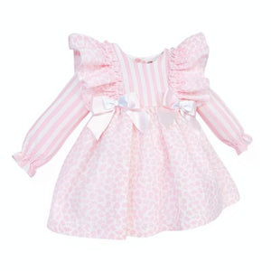 Wee Me Baby Girls Pink Floral and Stripe Dress