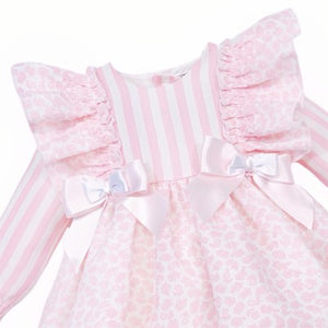 Wee Me Baby Girls Pink Floral and Stripe Dress