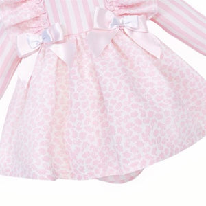 Wee Me Baby Girls Pink Floral and Stripe Dress