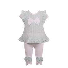 Load image into Gallery viewer, Mintini Girls Aqua Floral Dress &amp; Leggings