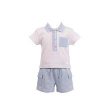 Load image into Gallery viewer, Mintini Boys Blue Pocket Polo Short Set