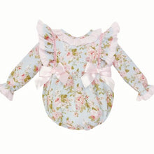 Load image into Gallery viewer, Wee Me Baby Girls Blue and Pink Floral Romper