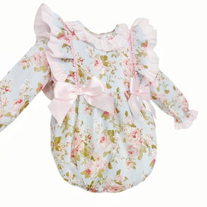 Wee Me Baby Girls Blue and Pink Floral Romper