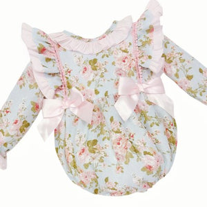 Wee Me Baby Girls Blue and Pink Floral Romper