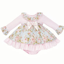 Load image into Gallery viewer, Wee Me Baby Girls Blue and Pink Floral Dress