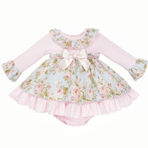 Wee Me Baby Girls Blue and Pink Floral Dress