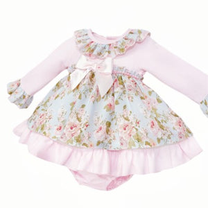 Wee Me Baby Girls Blue and Pink Floral Dress