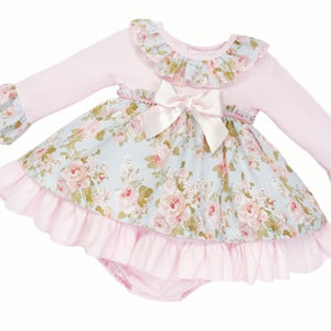 Wee Me Baby Girls Blue and Pink Floral Dress