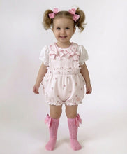 Load image into Gallery viewer, Mintini Baby Girls Pink Crinkle Floral Dungaree Set