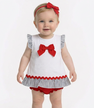 Load image into Gallery viewer, Rapife Baby Girls Red &amp; Navy Stripe Dress