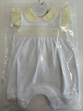 Load image into Gallery viewer, Blues Baby White Smock Daisy Romper