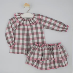 Rapife Girls Pink Check Skirted Jam Set